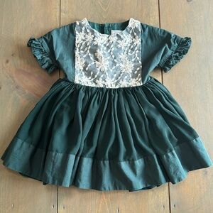 Girl August Green Lace Christmas Holiday Twirl Dress 2
